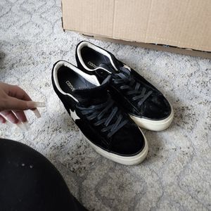 Black velour platform converse
